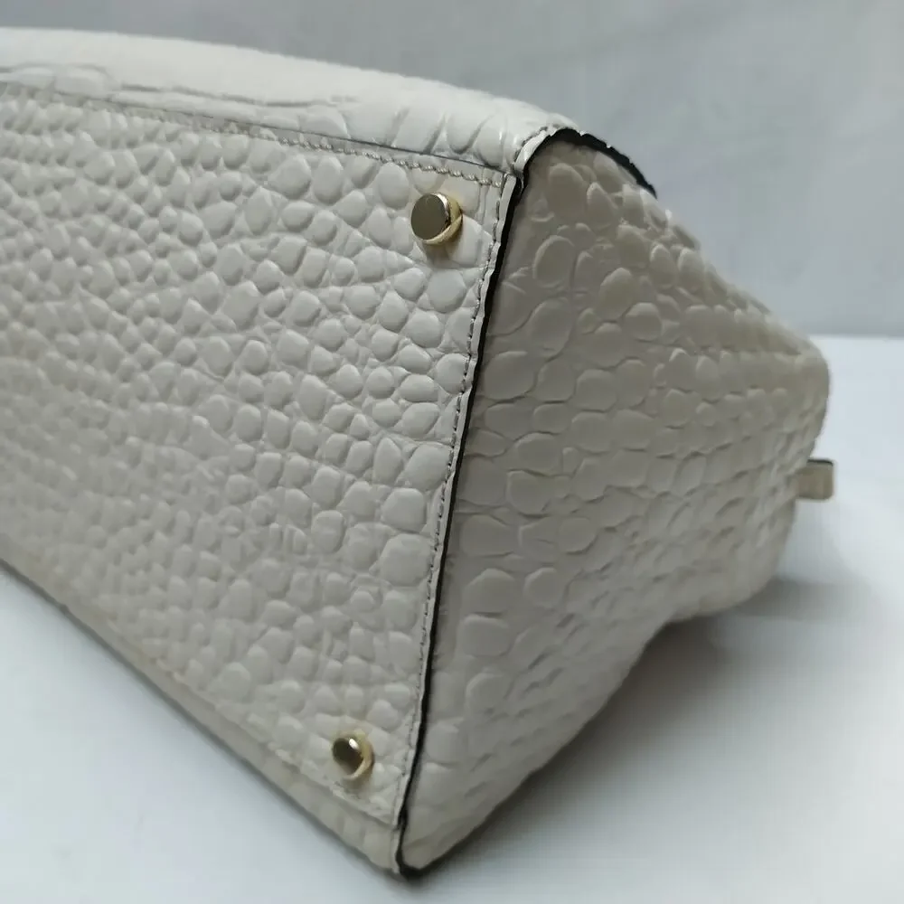 Kate Spade New York Ivory Leather Crocodile Embossed Top Handle Satchel Bag